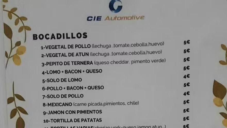 Menú del restaurante El otro 16-14 para la fábrica CIE Mecauto en Jundiz