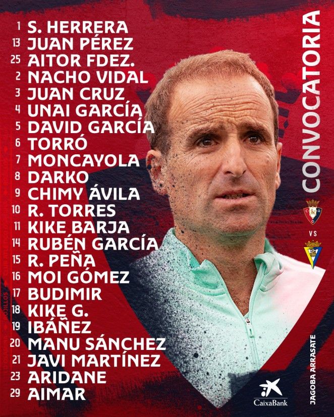 Convocatoria para el Osasuna-Cádiz.