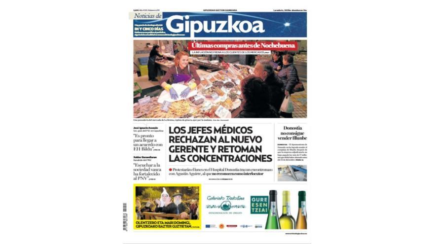 Portada de NOTICIAS DE GIPUZKOA de este sábado 24 de diciembre