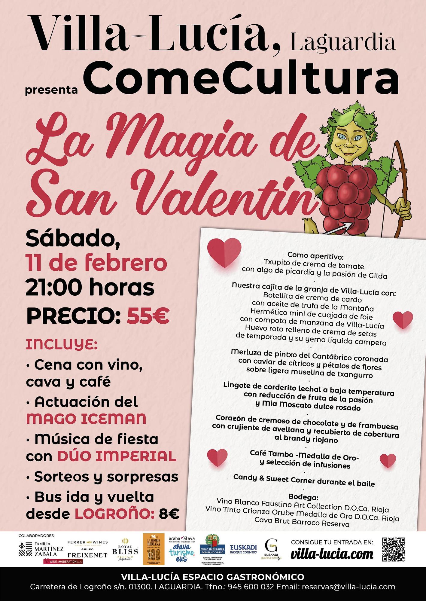 Cartel de la gala de San Valentin 2023 en Villa-Lucía, en Laguardia.