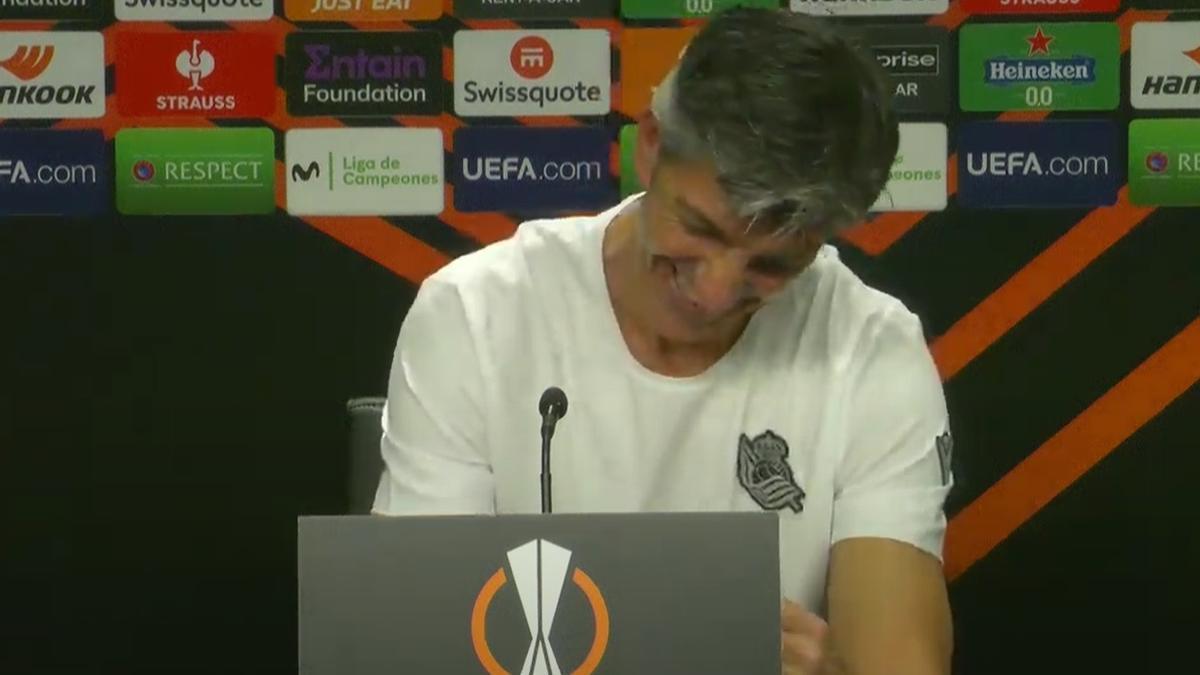 Imanol Alguacil, riendo durante la rueda de prensa previa al partido contra el United