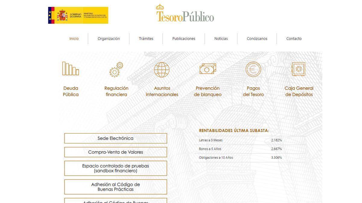 Web del Tesoro Público.