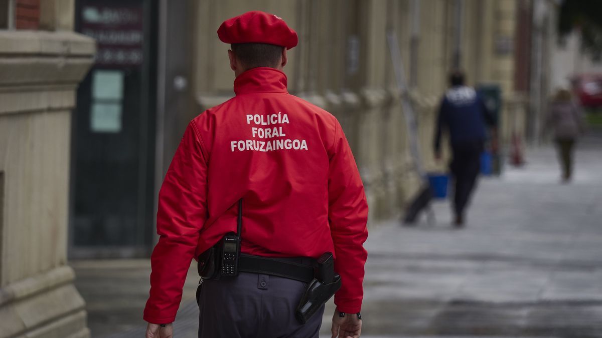 Un policía foral vigila la zona cercana al Parlamento de Navarra