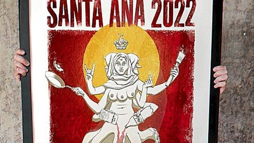 Diseño de ‘Santana mutante’ para las fiestas de 2022 junto a su “autor” o “autores”. | FOTOS: CEDIDAS