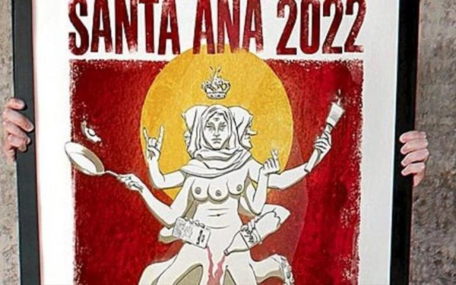 Diseño de ‘Santana mutante’ para las fiestas de 2022 junto a su “autor” o “autores”. | FOTOS: CEDIDAS