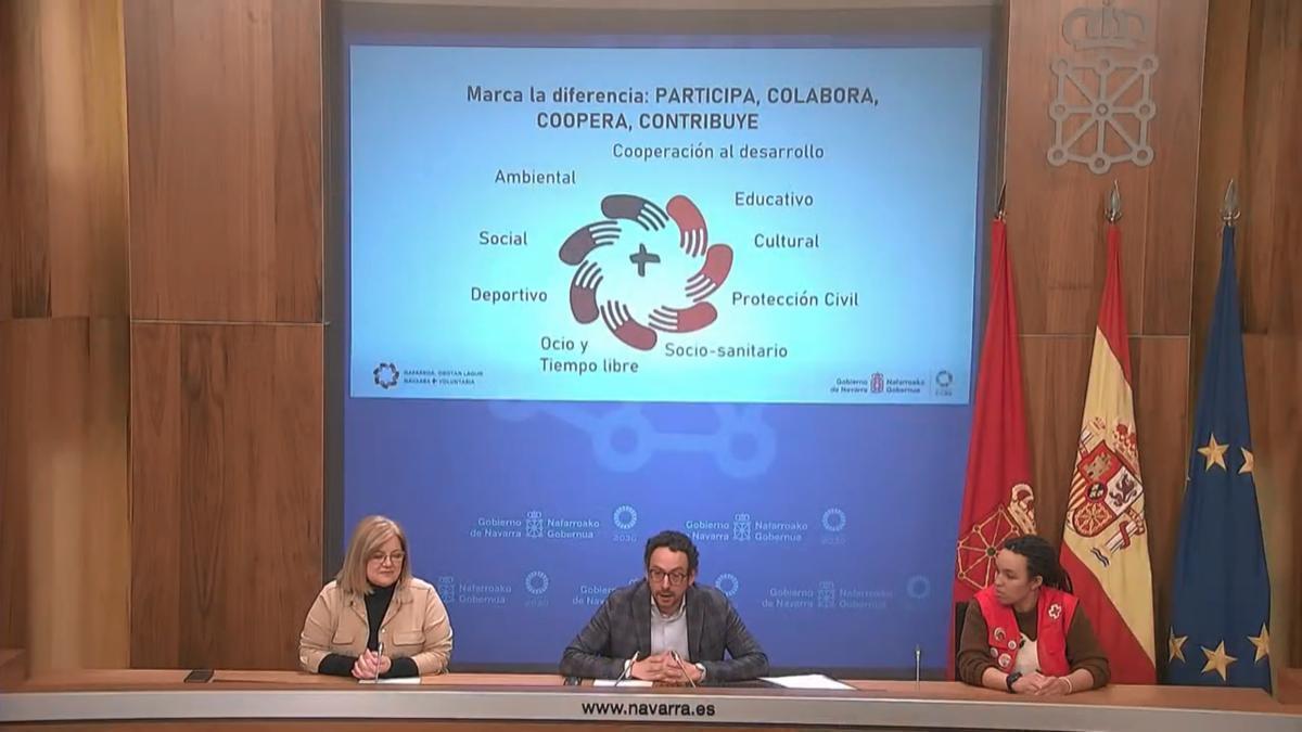 Un momento de la rueda de prensa en la que se han dado a conocer los resultados de la plataforma 'Navarra + Voluntaria'.