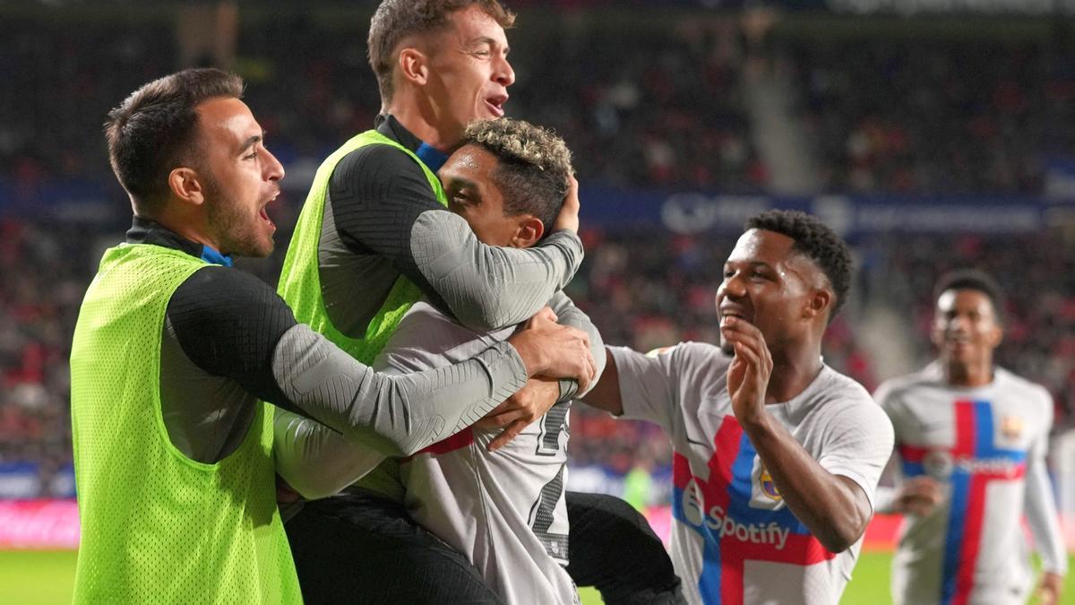 Los jugadores del Barça celebran la victoria