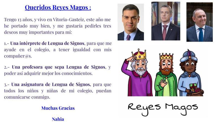 La carta de Nahia, una niña vitoriana de 13 años, a los Reyes Magos