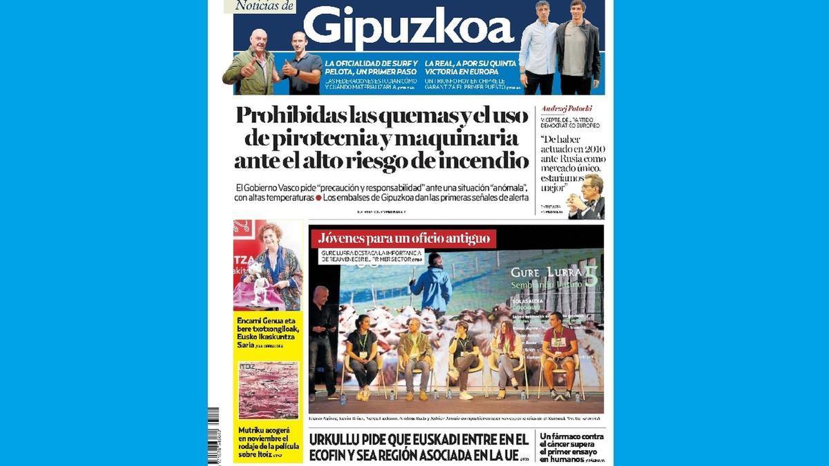 Portada de NOTICIAS DE GIPUZKOA del 27 de octubre de 2022