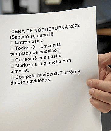 Ejemplo del menú de Nochebuena