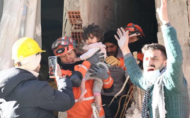 Rescate de una niña Antakya, provincia de Hatay, Turquía, tras el terremoto Rescate de una niña Antakya, provincia de Hatay, Turquía, tras el terremoto