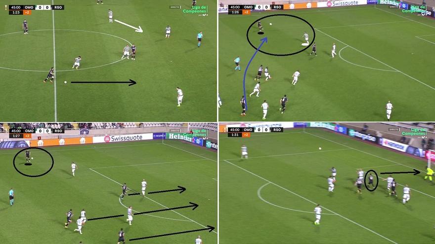 Tardó en llegar el gol, pero al filo del descanso el equipo hizo el 0-1. ¿Cómo? Desde la insistencia en la idea trabajada y desde la movilidad de piezas (permuta entre Illarra y Navarro, con roles intercambiados). Esta es la secuencia, acorde a todo lo que hemos analizado ya.