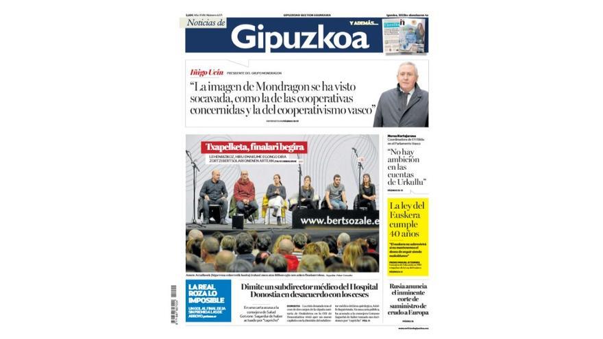 Portada NOTICIAS DE GIPUZKOA del domingo 4 de diciembre