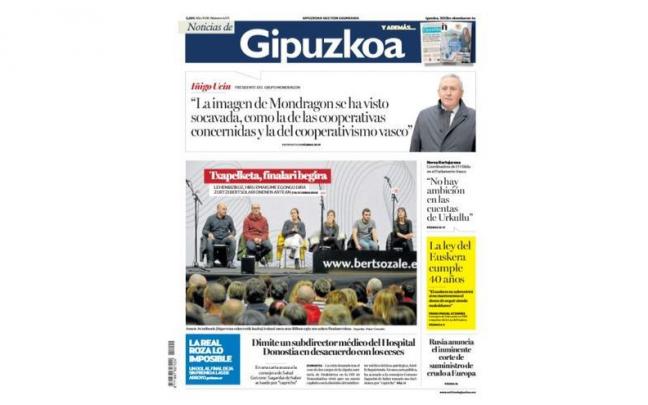 Portada NOTICIAS DE GIPUZKOA del domingo 4 de diciembre Portada NOTICIAS DE GIPUZKOA del domingo 4 de diciembre