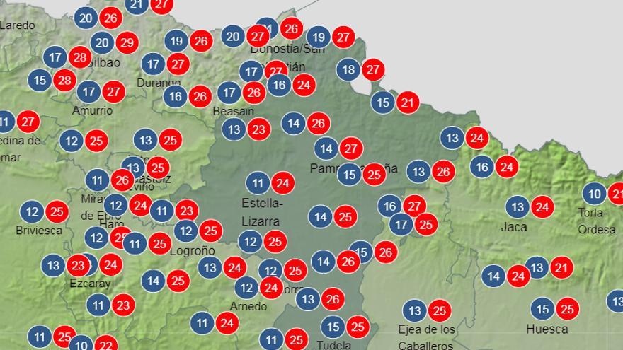 Temperaturas el domingo.
