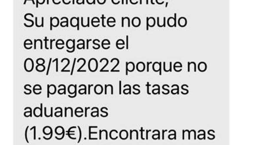 Captura de un mensaje fraudulento llegado estos días a un vitoriano.