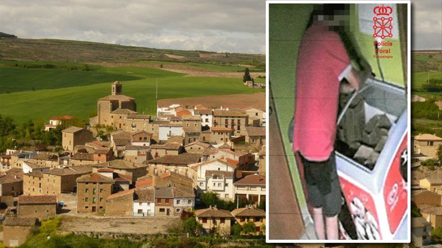 Vista aérea de Torres del Río. A la derecha, la cámara 'caza' al peregrino robando.