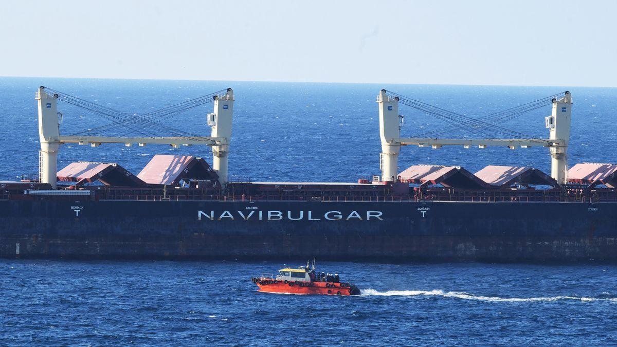 Un buque de la segunda caravana de barcos que transportan granos desde Ucrania llega al estrecho del Bósforo en Estambul (Turquía).