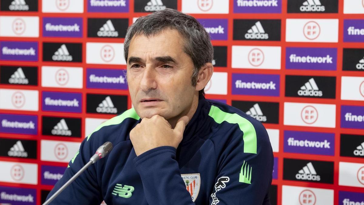 Ernesto Valverde, durante su comparecencia en la rueda de prensa previa al duelo de Copa.