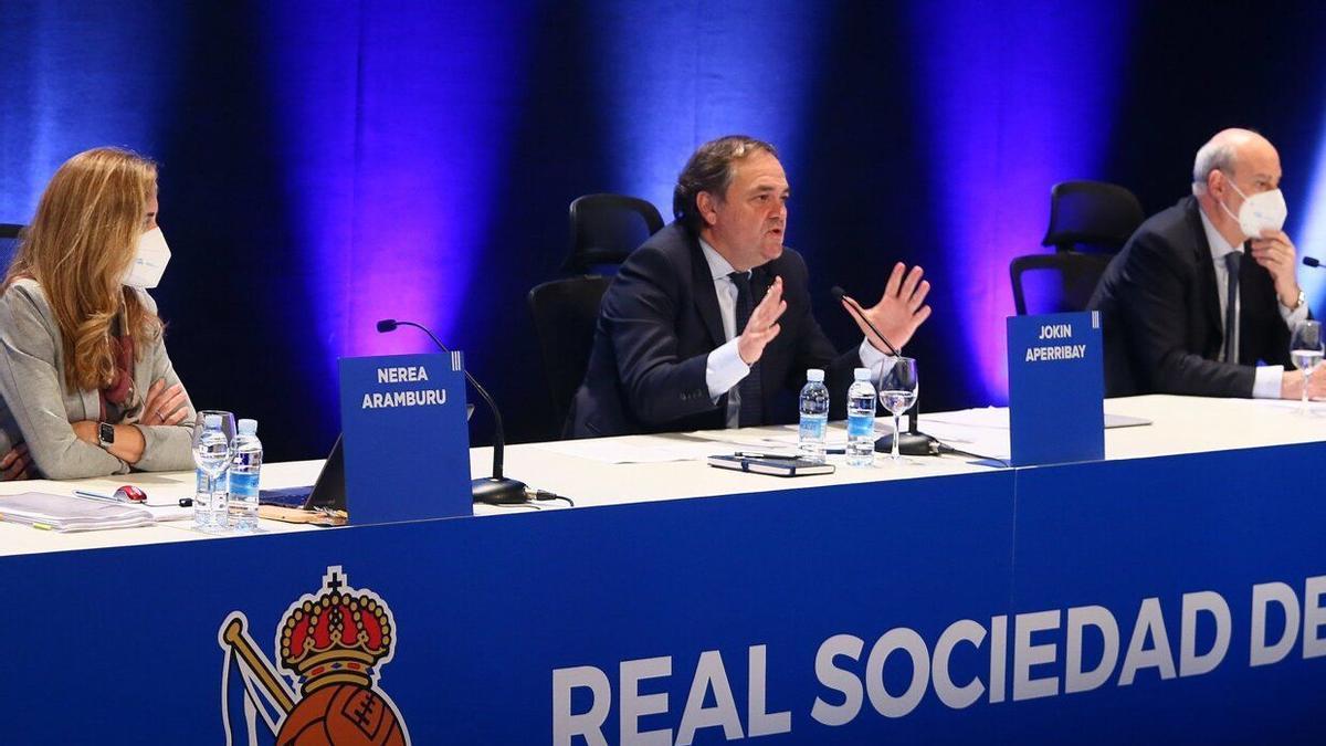 Jokin Aperribay, en la Junta General de Accionistas de la Real Sociedad del año pasado.