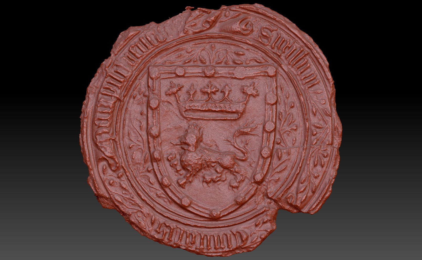 Réplica en bronce del primer escudo de la ciudad, a partir de un escáner del sello del documento mejor conservado
