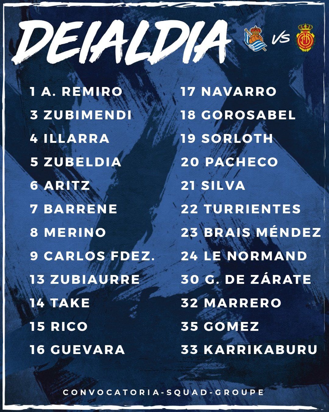Convocatoria de la Real para el partido frente al Mallorca