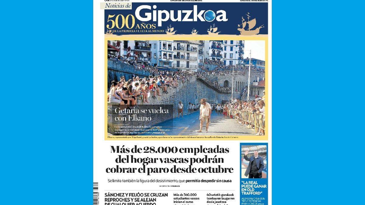 Portada de NOTICIAS DE GIPUZKOA de este miércoles, 7 de septiembre