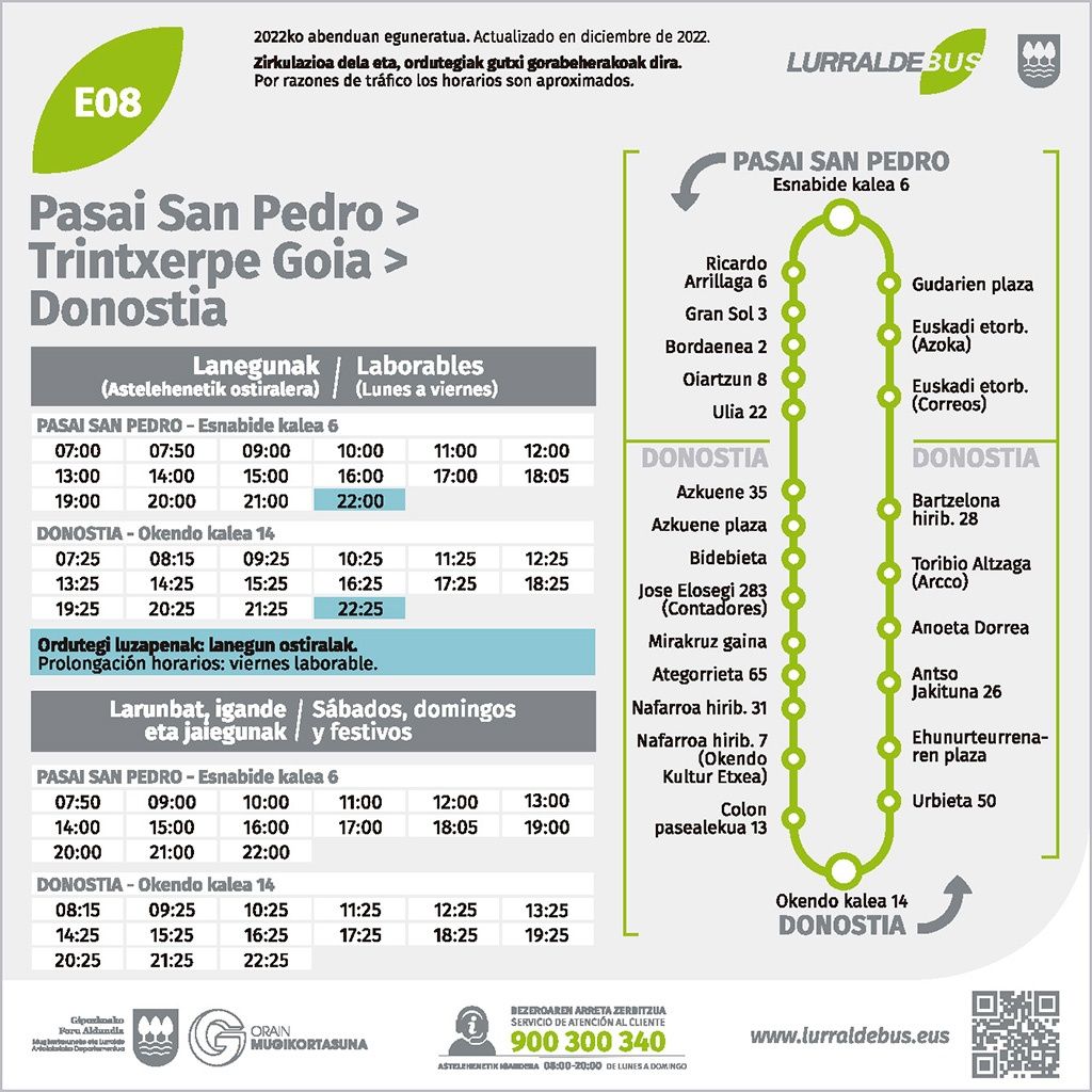 Los cambios propuestos en la línea E08 de Ekialdebus a partir del 12 de diciembre
