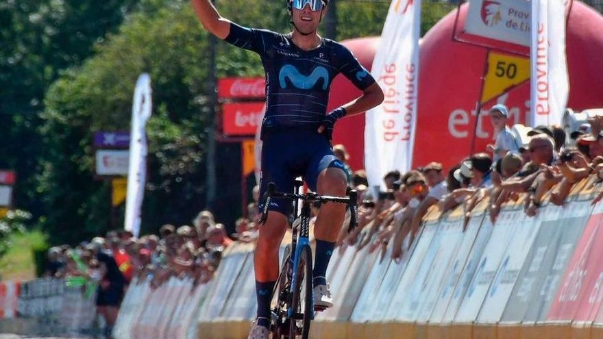 Lazkano celebra la victoria en la segunda etapa del Tour de Valonia.