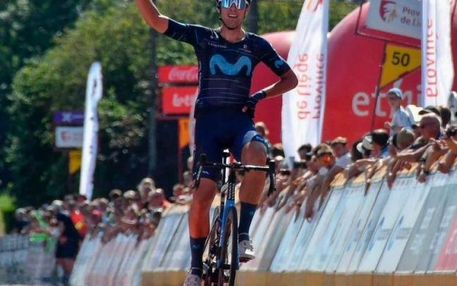 Lazkano celebra la victoria en la segunda etapa del Tour de Valonia.