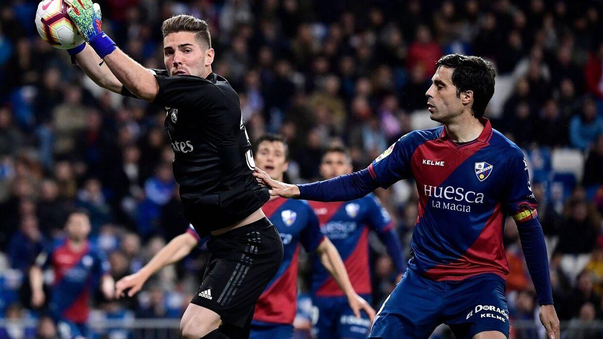 Luca Zidane, en su etapa en el Real Madrid, ante el Huesca.