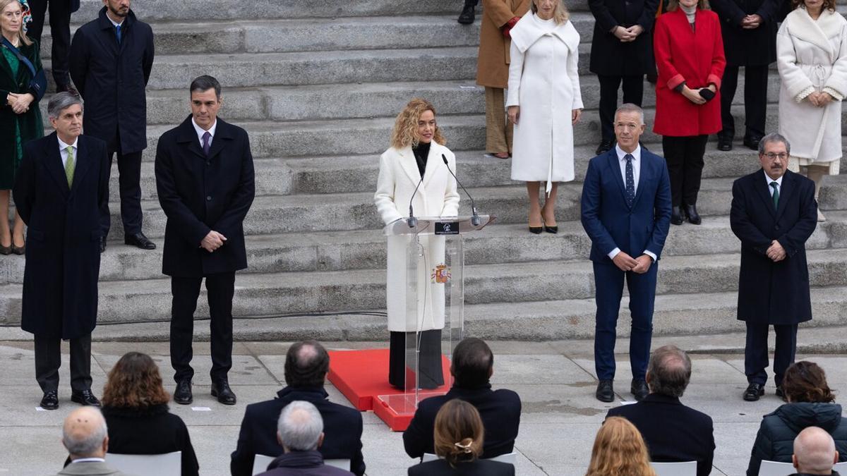 a presidenta del Congreso, Meritxell Batet, interviene durante el acto institucional por el Día de la Constitución, en el Congreso de los Diputados, a 6 de diciembre de 2022, en Madrid (España).