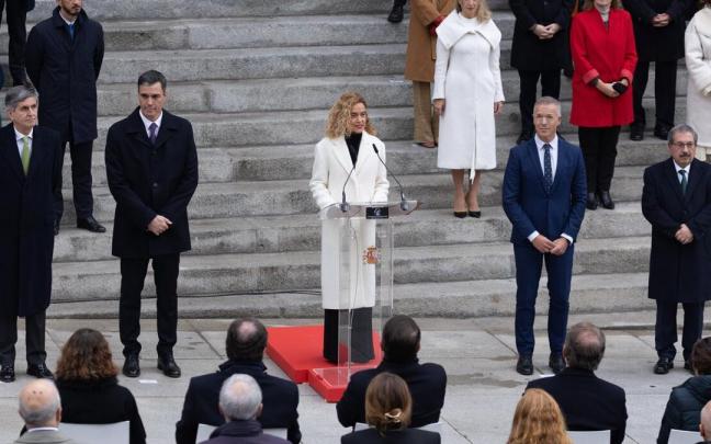 a presidenta del Congreso, Meritxell Batet, interviene durante el acto institucional por el Día de la Constitución, en el Congreso de los Diputados, a 6 de diciembre de 2022, en Madrid (España).