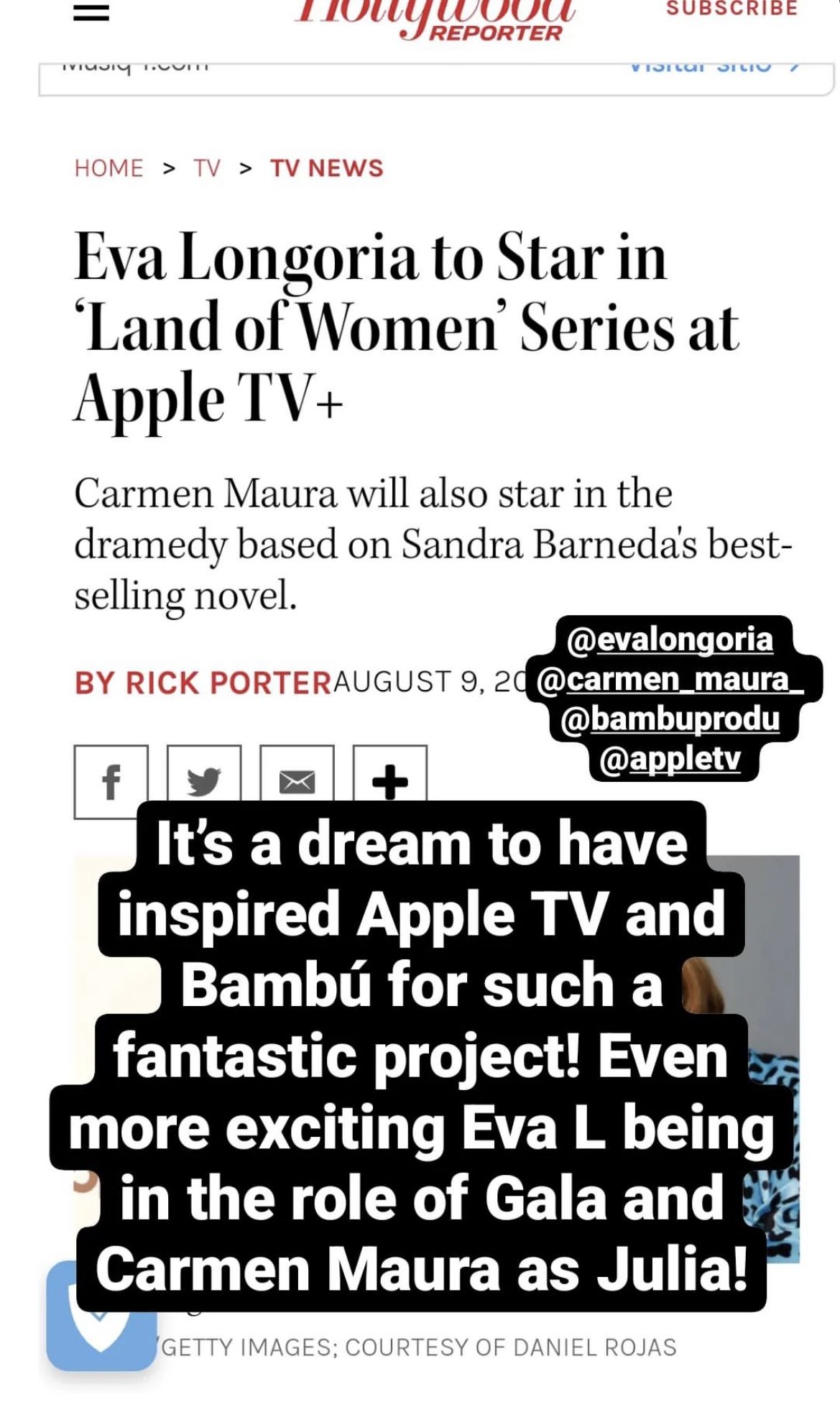 Sandra Barneda comparte en Instagram la información sobre la adaptación de su novela para Apple TV +.