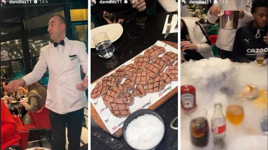 Imágenes publicadas por Dani Díez en una de sus historias en las que se ve a la plantilla del Baskonia cenando en Estambul