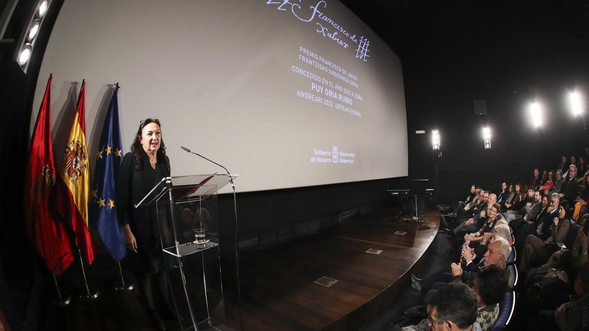 Puy Oria, durante el discurso que ha ofrecido en la Academia de Cine.