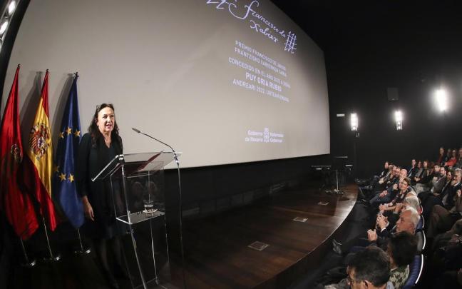Puy Oria, durante el discurso que ha ofrecido en la Academia de Cine. Puy Oria, durante el discurso que ha ofrecido en la Academia de Cine.