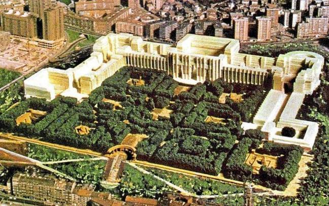 Fotomontaje de 1977 sobre c&oacute;mo se pretend&iacute;a dejar el actual parque de Etxebarria con el proyecto de Bofill.