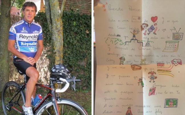 Pedro Delgado y parte de la carta que recibió. Pedro Delgado y parte de la carta que recibió.