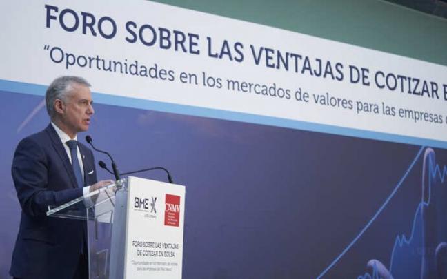 Urkullu durante la clausura del "Foro sobre las ventajas de cotizar en Bolsa".