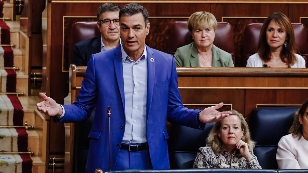 El presidente del Gobierno, Pedro Sánchez, durante una comparecencia parlamentaria