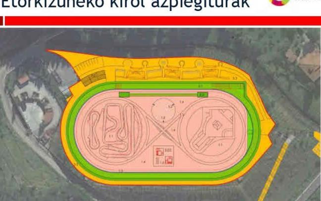 Esbozo de la pista que en la zona central acogerá otros equipamientos deportivos aún sin definir. Esbozo de la pista que en la zona central acogerá otros equipamientos deportivos aún sin definir.