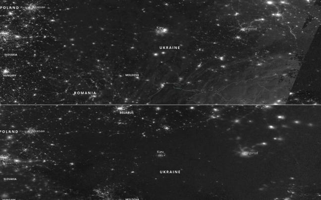 Las imágenes de la NASA que muestran el apagón en Ucrania.