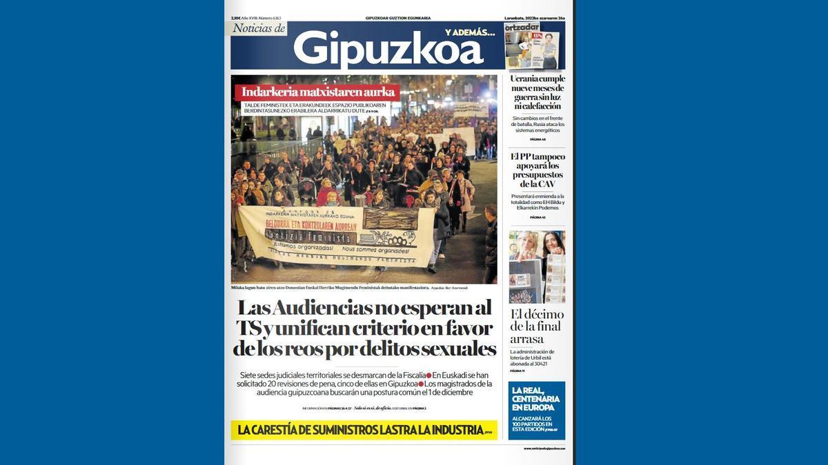 Portada de NOTICIAS DE GIPUZKOA del 26 de noviembre de 2022