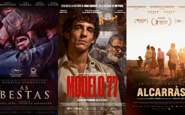 Carteles de 'As bestas', 'Modelo 77' y 'Alcarràs'. Carteles de 'As bestas', 'Modelo 77' y 'Alcarràs'.