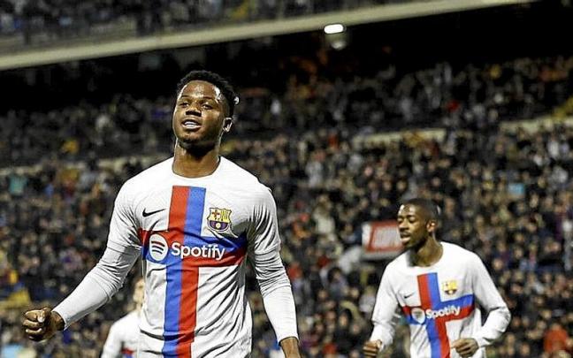 Ansu Fati celebra el cuarto gol del Barça.