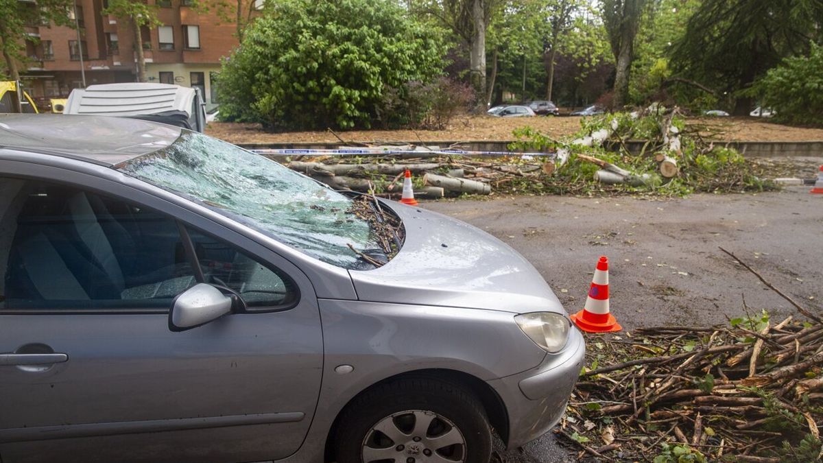 Coche dañado tras la tormenta de ayer en Vitoria