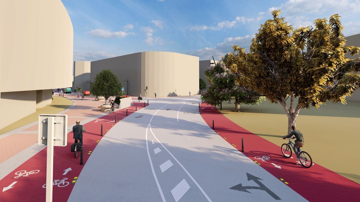 Infograf&iacute;a sobre el futuro aspecto que presentar&aacute; el centro de Sopela tras la semipeatonalizaci&oacute;n.