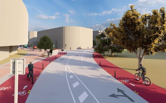 Infograf&iacute;a sobre el futuro aspecto que presentar&aacute; el centro de Sopela tras la semipeatonalizaci&oacute;n.