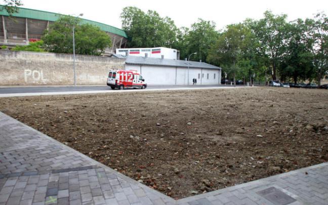 Imagen de la parcela donde se levantará un pequeño memorial de los centros de detención franquistas en Pamplona. Imagen de la parcela donde se levantará un pequeño memorial de los centros de detención franquistas en Pamplona.